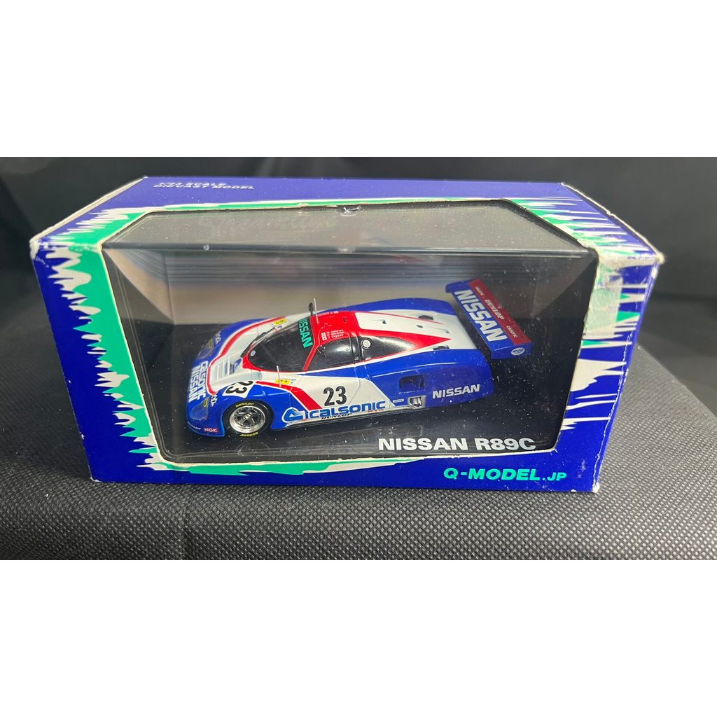 Q-MODEL 1/43 Nissan R89C Racing MODEL, No. 23 เคลือบ Calsonic พร้อมกล่องแสดงผลเดิม Body Blue White R