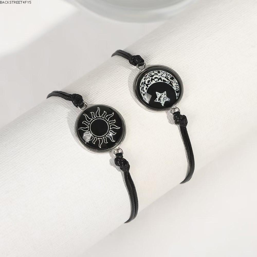 BACKSTAGEEET4FC3 สร้อยข้อมือคู่ punk sun moon design, ปรับได้ เหมาะเป็นของขวัญ luminous hand chain