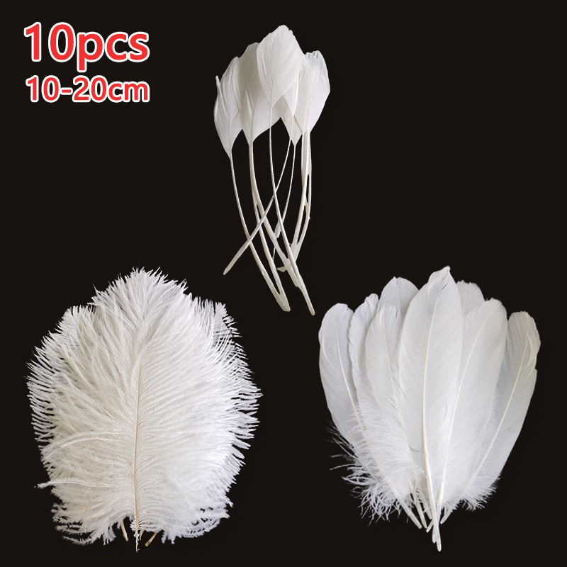 10pcs Plumage Bulk นกกระจอกเทศตกแต่ง Plume Feathers สําหรับหัตถกรรม Plumes Jewerly Salon บอลลูน Whitr Big Carnival Goose 10-20 ซม.