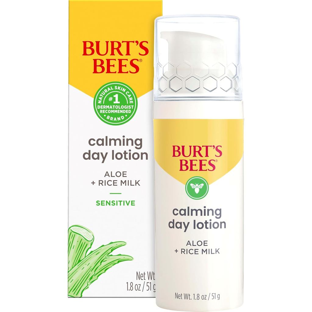 Burts Bees Calming Day Face Lotion With Aloe and Rice Milk, ing Face Lotion for Sensitive Skin, 98.9