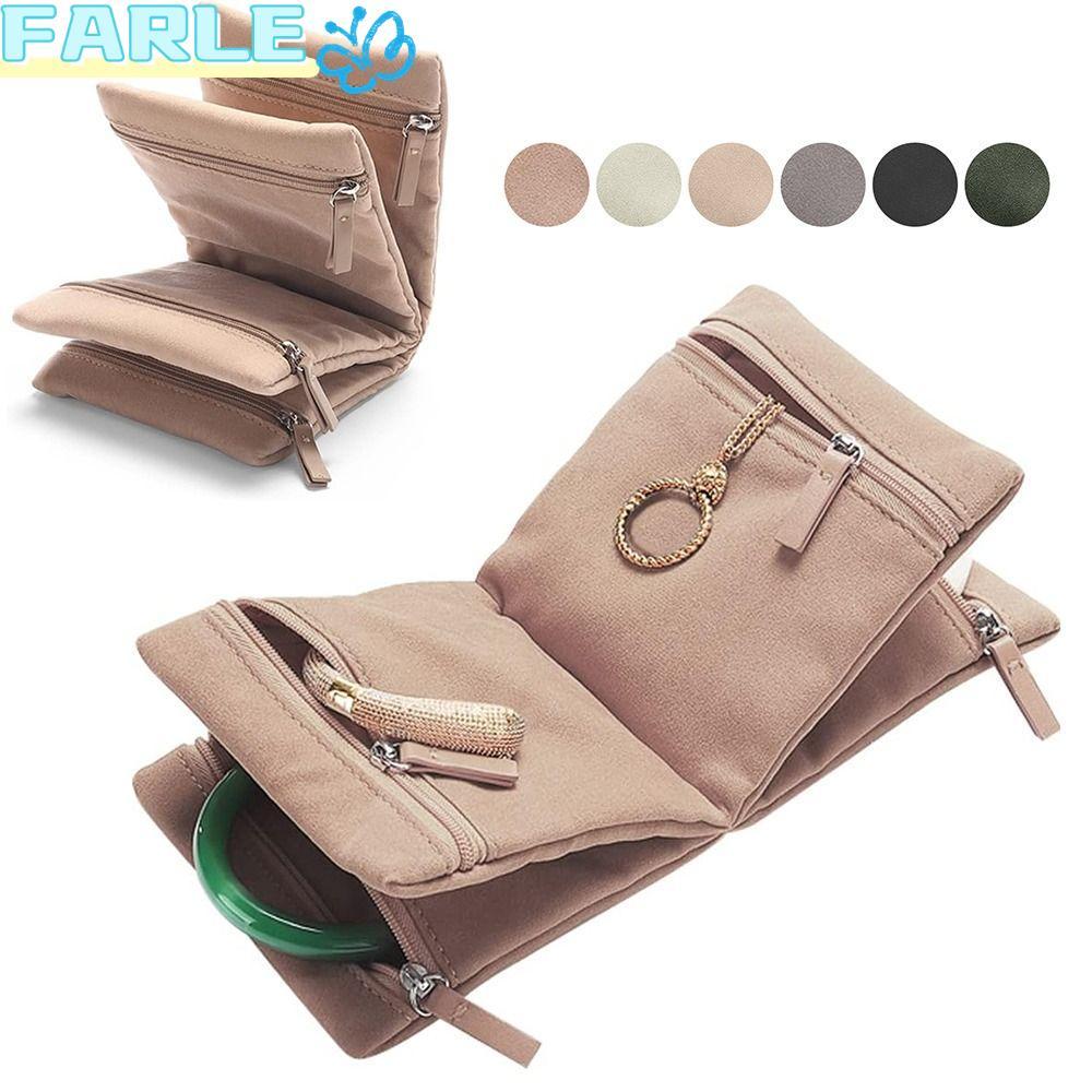 Frl ที่เก็บเครื่องประดับมีซิป สมุดเก็บเครื่องประดับแบบพับได้ถุงเก็บกํามะหยี่นุ่มแบบพกพาสําหรับแหวน/ส