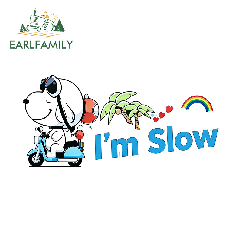 EARLFAMILY Snoopy Im ช้ารถสติกเกอร์สร้างสรรค์รถจักรยานยนต์สเก็ตบอร์ดตู้เย็นหมวกกันน็อคกระจกไวนิล Decal Amusing Scratch-Proof ตกแต่ง