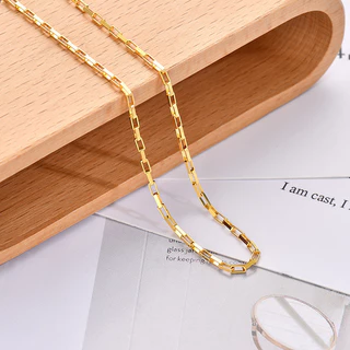 18K Gold Chain 925 เงินสร้อยคอสร้อยคอสามเหลี่ยมกล่อง Ingot Melon O Chain clavicle Chain 18K Gold หญิง ins เกาหลีผู้หญิงที่เรียบง่ายโซ่