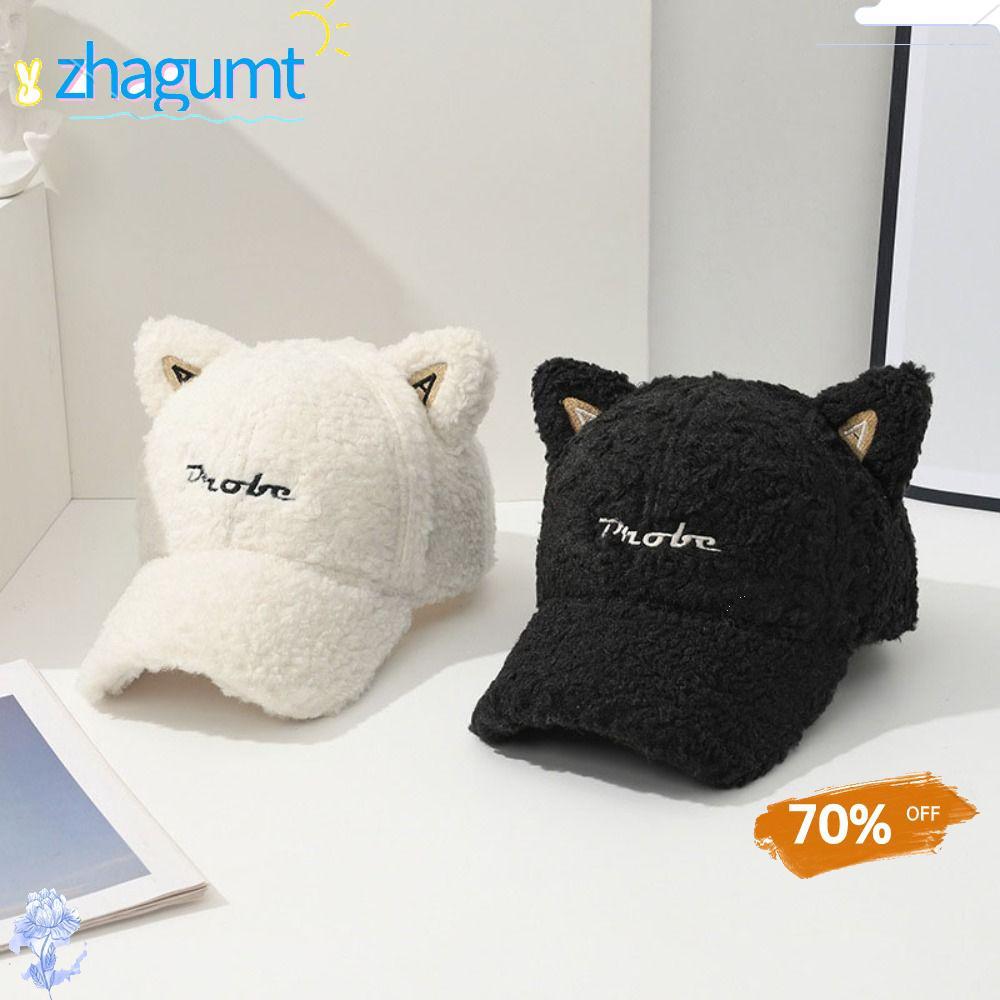 หมวกเบสบอลตุ๊กตาหูแมว แบบปรับได้ พร้อมขนสัตว์ แฟชั่นอบอุ่นสำหรับฤดูหนาว