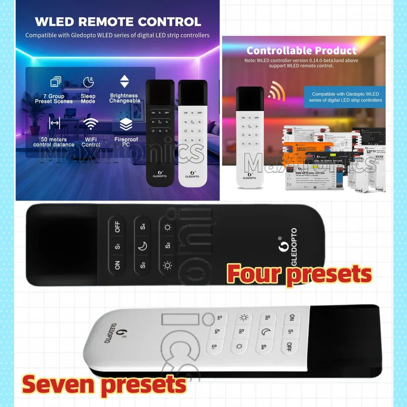 GLEDOPTO RC-001WL/002WL 4/7Scene โหมดสมาร์ท WLED LED รีโมทคอนโทรล 2.4G WiFi โหมดการนอนหลับไร้สายความ