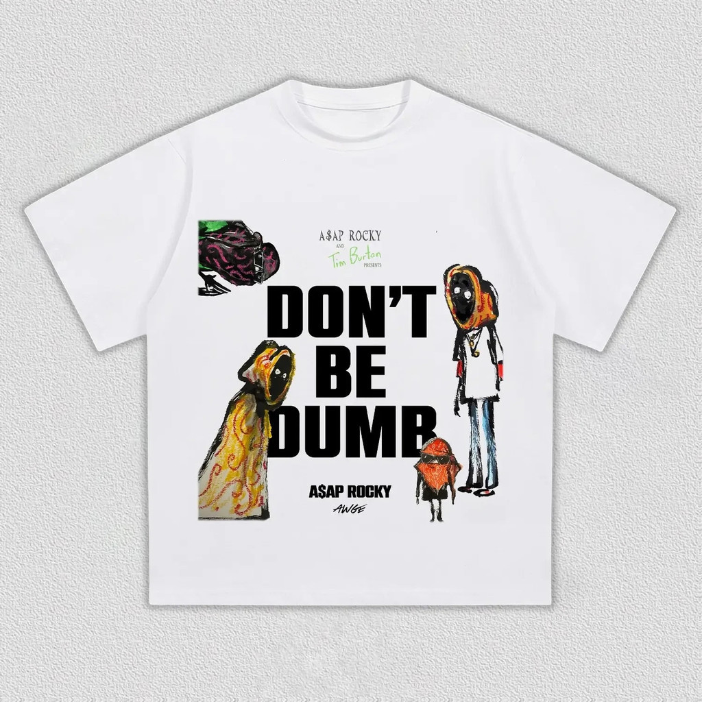 ASAP Rocky Don't Be Dumb album graphics 100%cotton men's shirt  O-neck Women's Y2k Hip Hop