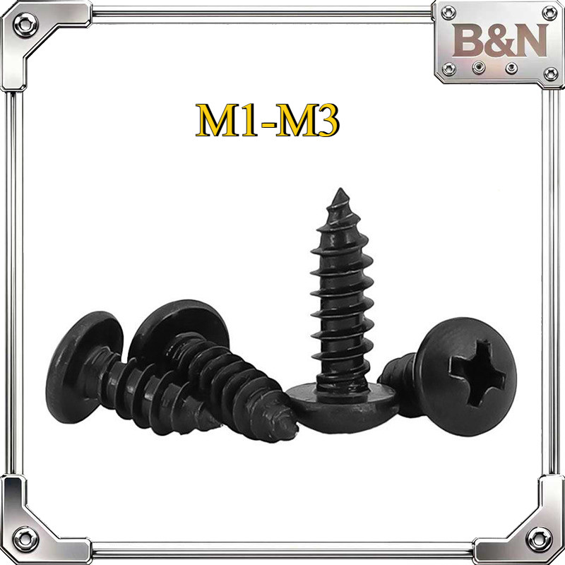เหล็กแข็งเหล็กคาร์บอนสีดําหัวกลมอิเล็กทรอนิกส์สกรูขนาดเล็ก,สกรูแตะตัวเองหัวกระทะไขว้ M1/M1.2/M1.4/M1
