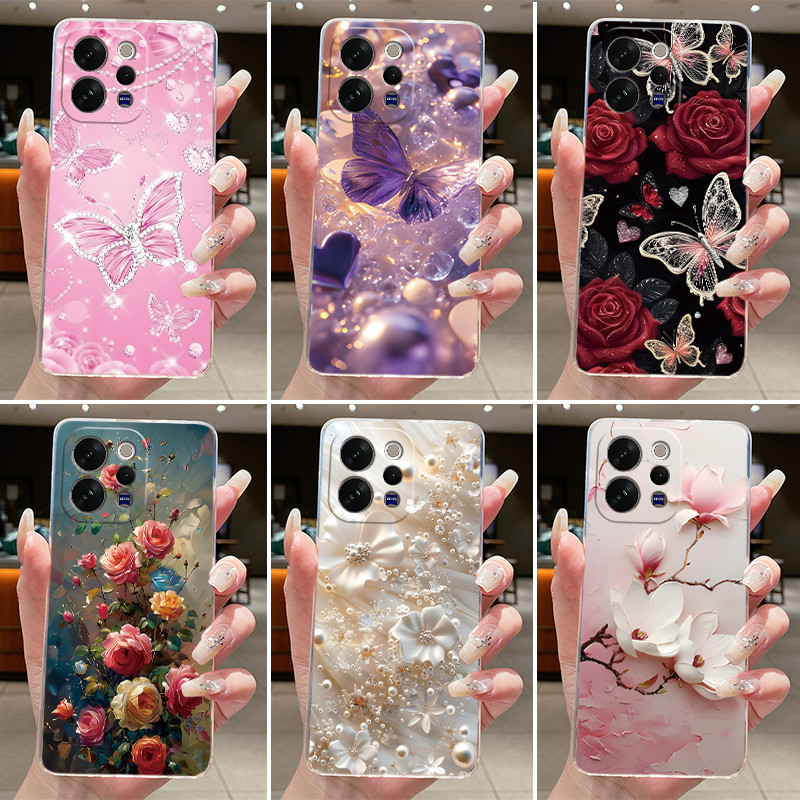 กรณีสําหรับ Vivo V70 S50 หรูหราแฟชั่นผีเสื้อดอกไม้ซิลิโคนอ่อนนุ่ม Jelly เคสโทรศัพท์สําหรับ Vivo V70 Elite ปกหลังกันชน Shell