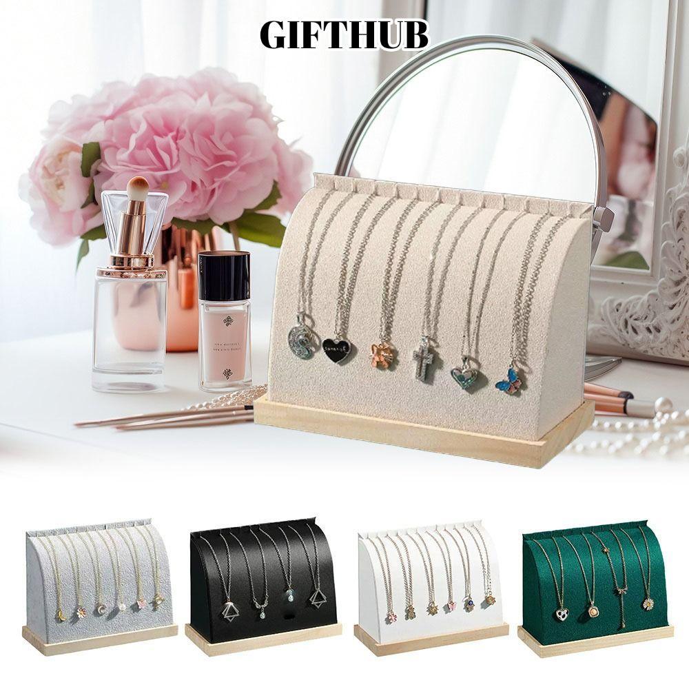 LULLABY สร้อยคอขาตั้งตู้โชว์,ไม้แฟชั่นคอลเลกชันเครื่องประดับ Rack,จี้ Organizer กํามะหยี่รูป Arc/PU ต่างหูเครื่องประดับแขวนสร้อยคอต่างหูแหวนจี้