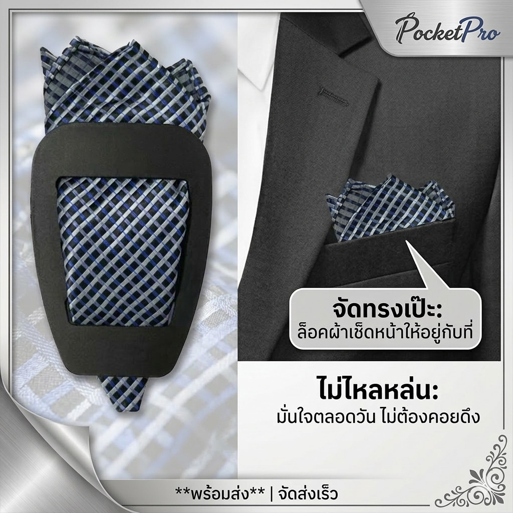 แผ่นจัดทรงผ้าเช็ดหน้าสูท ที่ดันทรง Pocket Square (ไม่รวมผ้าเช็ดหน้า)