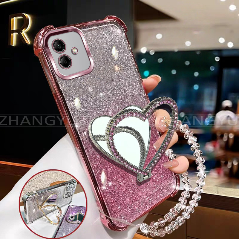 เหมาะสําหรับ Samsung A04 A04E A05 A06 เคสโทรศัพท์ใหม่ Diamond Love Stand พร้อมสร้อยข้อมือกันกระแทก s