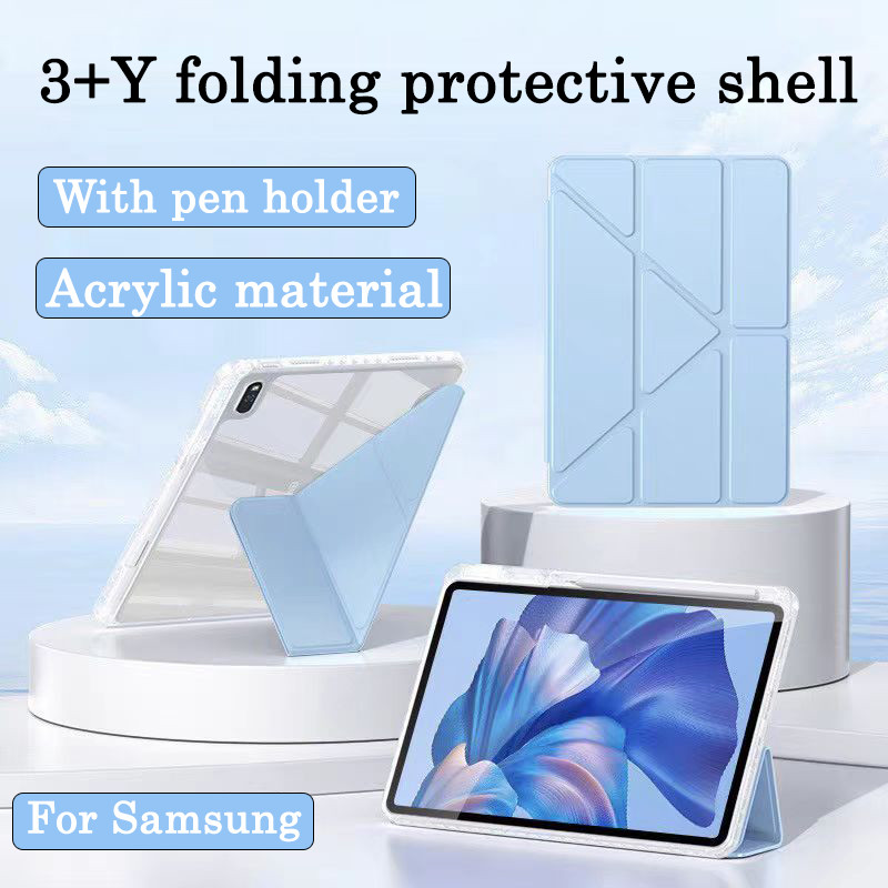 3 + Y พับเปลือกป้องกัน for Galaxy Tab A11 A11+ S6lite A8 S7+ S8+ S7FE S10lite S11 S9 S9FE A9 A9+ S10FE+ คริลิคกลับ