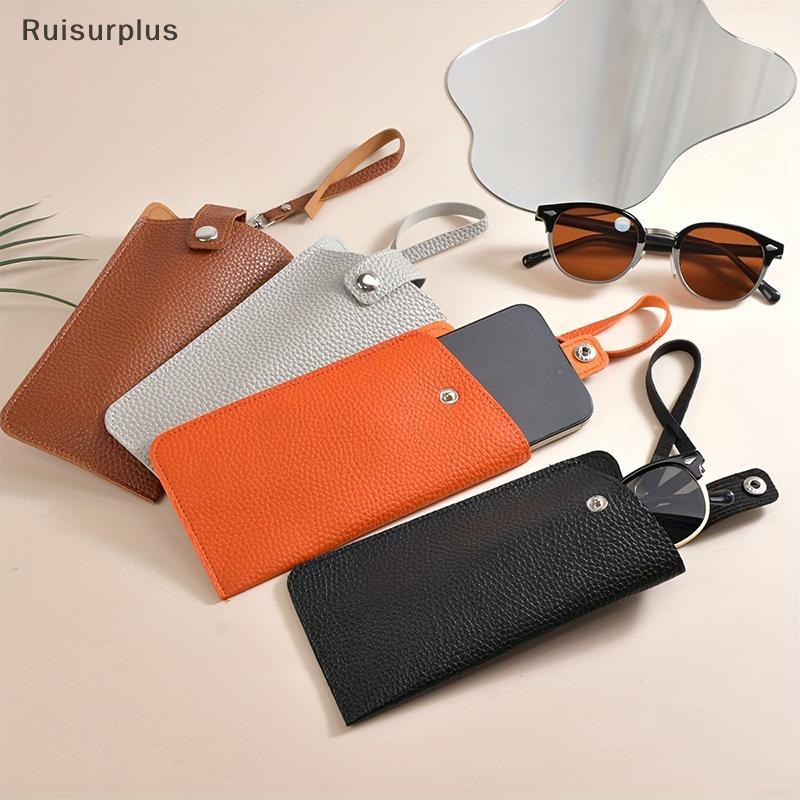 [Rui-t] Luxury Womens Glasses Case Leather Soft Holder Poet Cases Slim Travel Pouch For Glasses Glasses With Lanyard