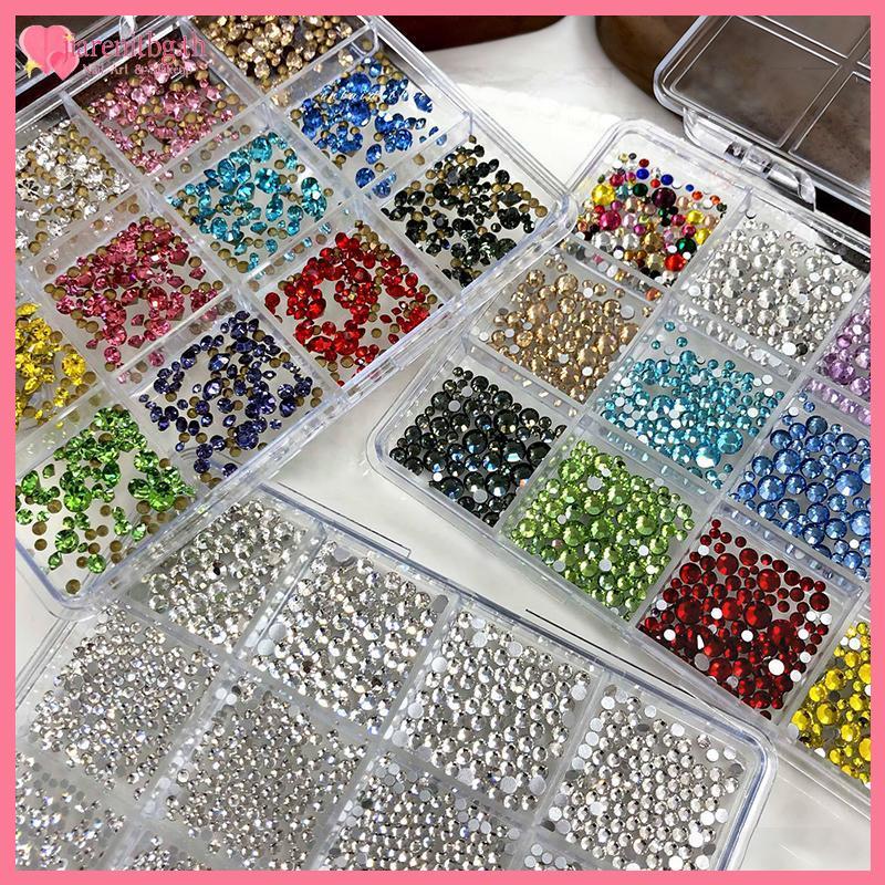 RENBG 12 กริดเล็บชุดแบน Ba และลูกปัดกล่องเก็บสําหรับ DIY Art เล็บเครื่องมือ TH