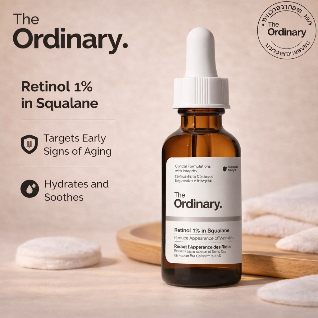 The Ordinary Retinol 1% in Squalane 30ml | เซรั่มเรตินอลเข้มข้น ลดริ้วรอย ผิวเรียบเนียน กระจ่างใส ฟื้นฟูผิวหมองคล้ำ