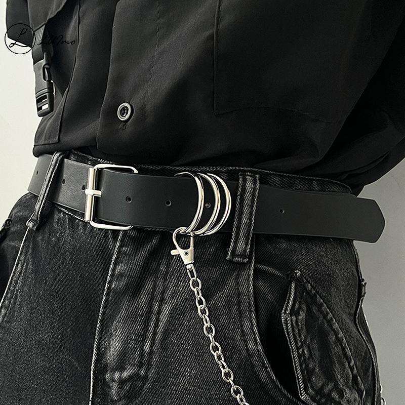LUImo Y2k Street Casual Cross จี้เข็มขัด Retro โลหะ Bla PU หนังเข็มขัดบาง Gothic Hip Hop นักเรียนเข็มขัดใหม่
