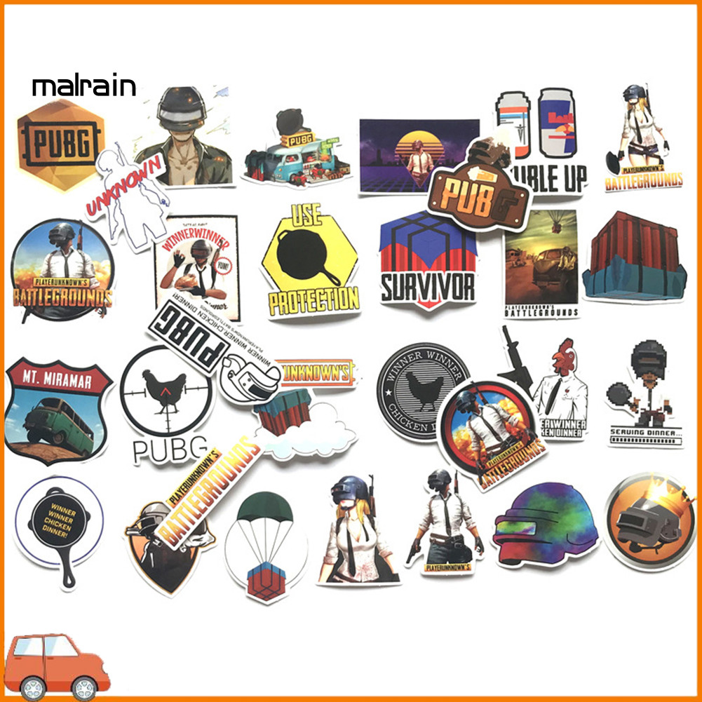 [Ma] 29 ชิ้น PUBG Battlegrounds PVC กระเป๋ากันน้ําสเก็ตบอร์ดรถ Graffiti สติกเกอร์