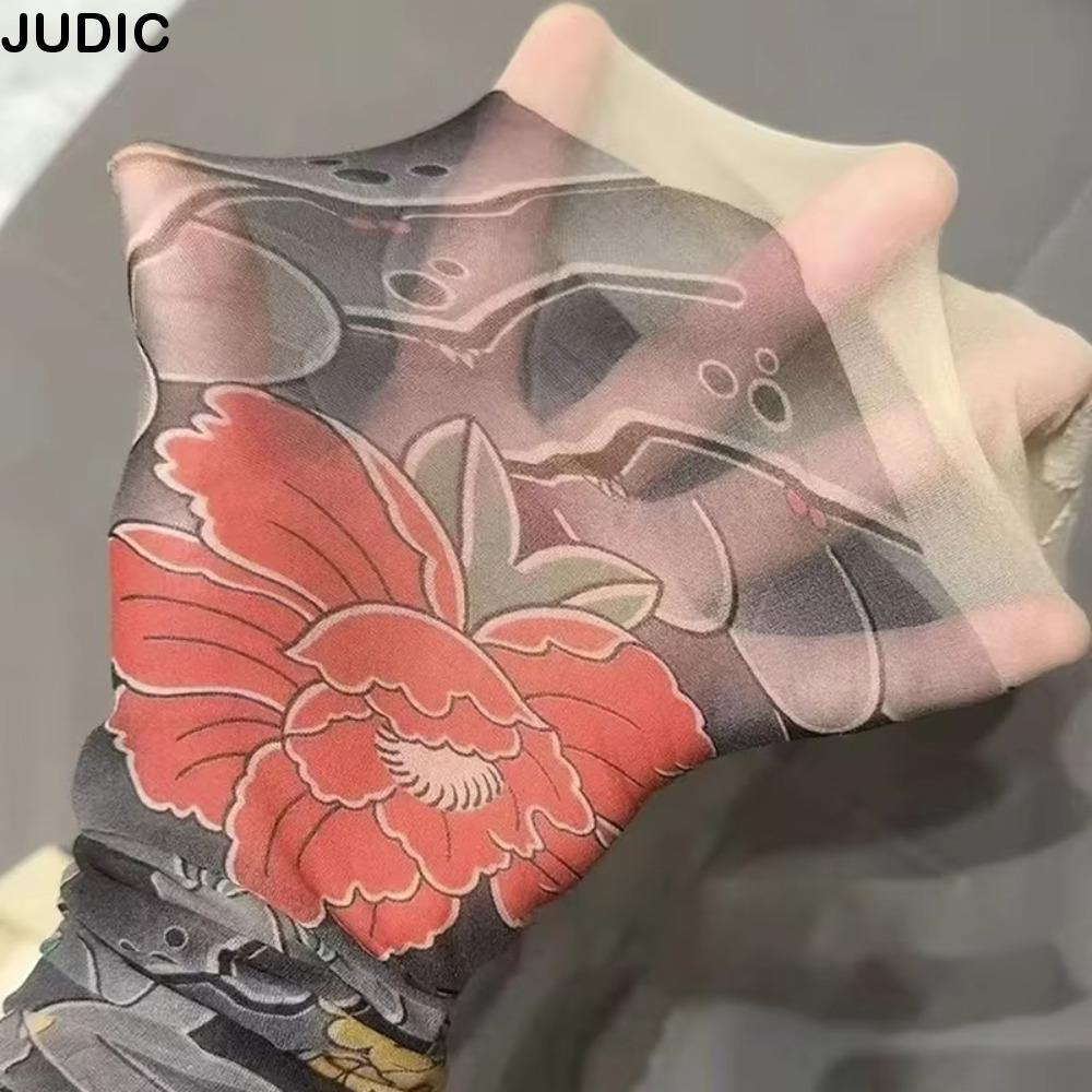 JUDICMY Peony Pantyhose, มุมมองพิมพ์ถุงน่องของผู้หญิง, ปลอมสักตาข่ายกางเกงขายาวถุงเท้าไนลอนผู้หญิง