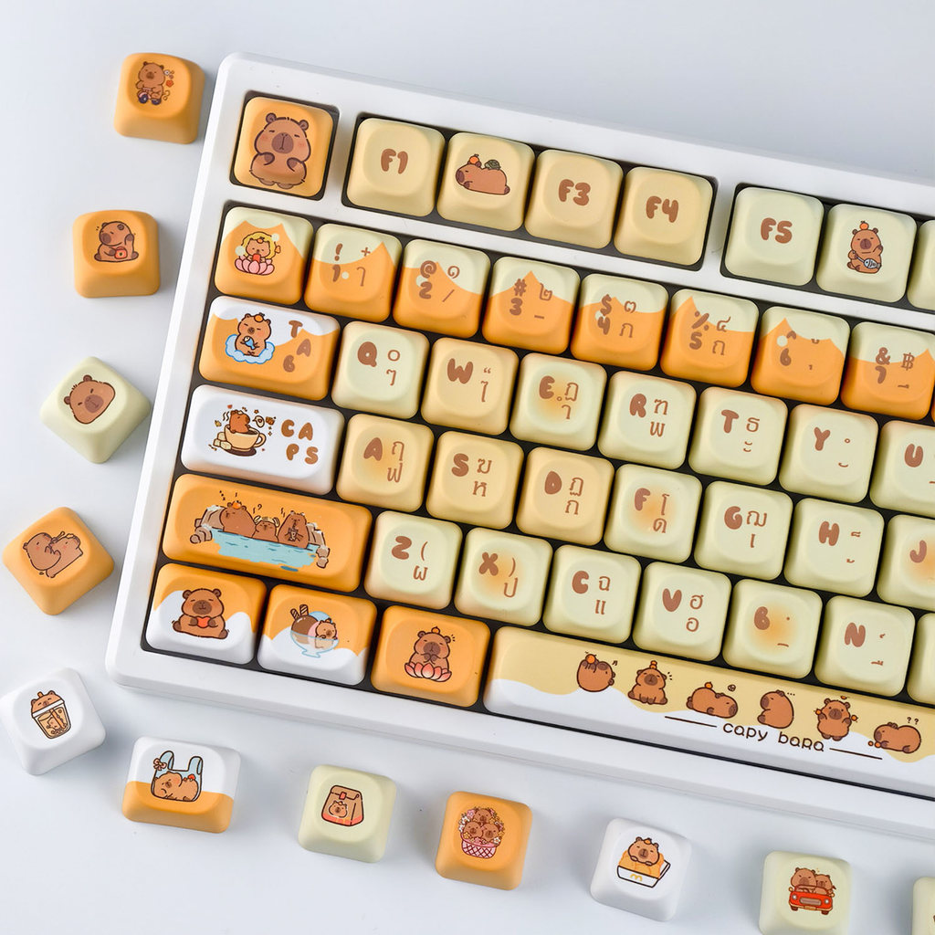 MAIMOOO ไทย Keycap การ์ตูน Capybara Keycap MOA Profile 120 คีย์ PBT Dye Sublimation รอบสีเหลืองไทย K