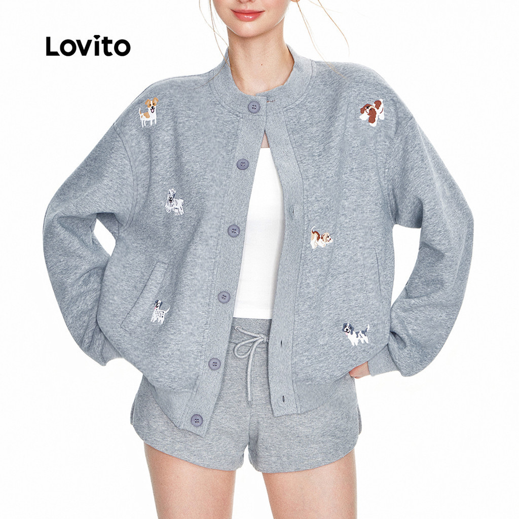 Lovito แจ็คเก็ตลําลองสําหรับฤดูใบไม้ร่วง/ฤดูหนาว สีเทา สําหรับผู้หญิง LK2AD1118