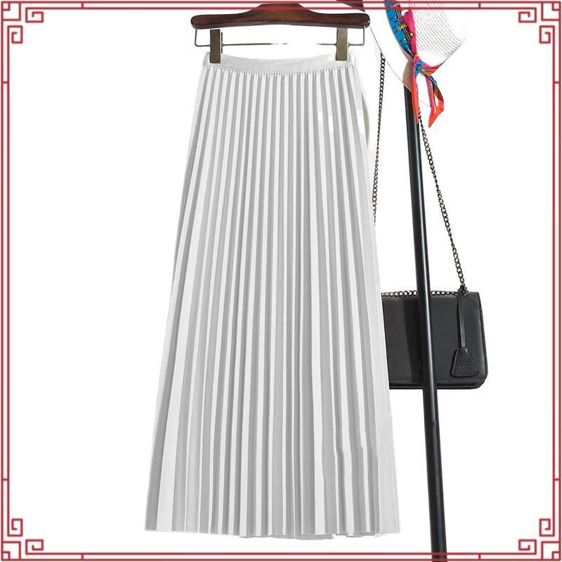 Buaban8899 (526) กระโปรงยาวพลีทอัดสีพื้นจีบทรงสวย เอวสูง ขอบเอวเรียบ