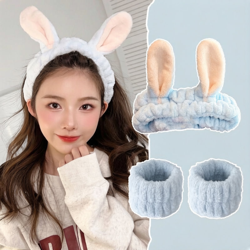 [ แจกฟรี ] ล้างหน้าชุดสามชิ้นกันน้ํากันชื้นน่ารักสําหรับผู้หญิงพิเศษล้างหน้าชุดผมหัวเข็มขัด