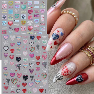 HAMA 3D นูนโบว์สติกเกอร์เล็บ Decals - Cherry Heart Star Bear Design Self-Adhesive ตกแต่งสําหรับเล็บฝรั่งเศส DIY อุปกรณ์ตกแต่งเล็บ