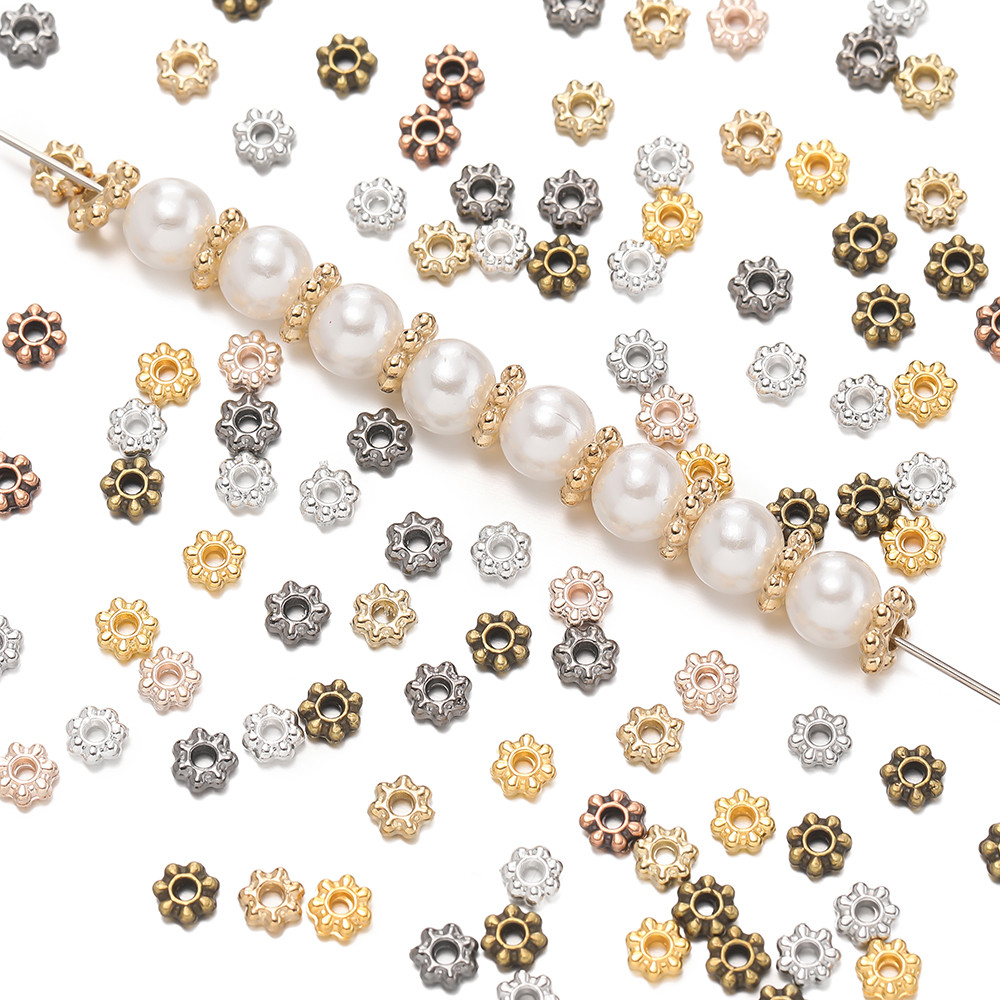 100-200ชิ้น ลูกปัดคั่น อัลลอย ทรงเกล็ดหิมะ 4-6มม สไตล์วินเทจ DIY สำหรับทำสร้อยข้อมือ สร้อยคอ สายคล้อง