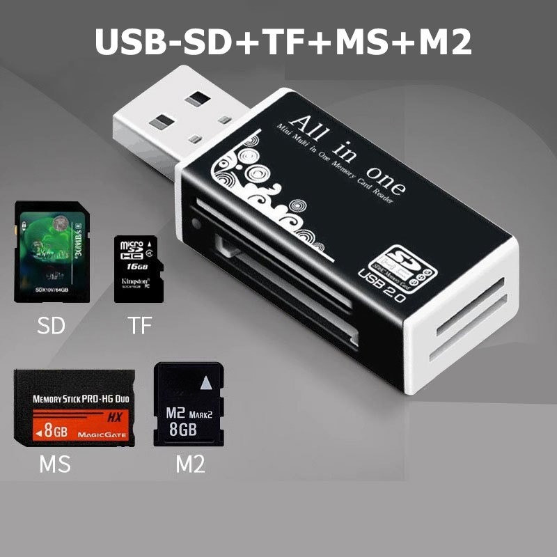 Card Reader การ์ดรีดเดอร์อะแดปเตอร์ Usb2.0สําหรับMicroSd/TF+Sd/Sdhc+M2Mmc+MsProDuoใช้อ่านการ์ดถ่ายโอนภาพและข้อมูล4Slot