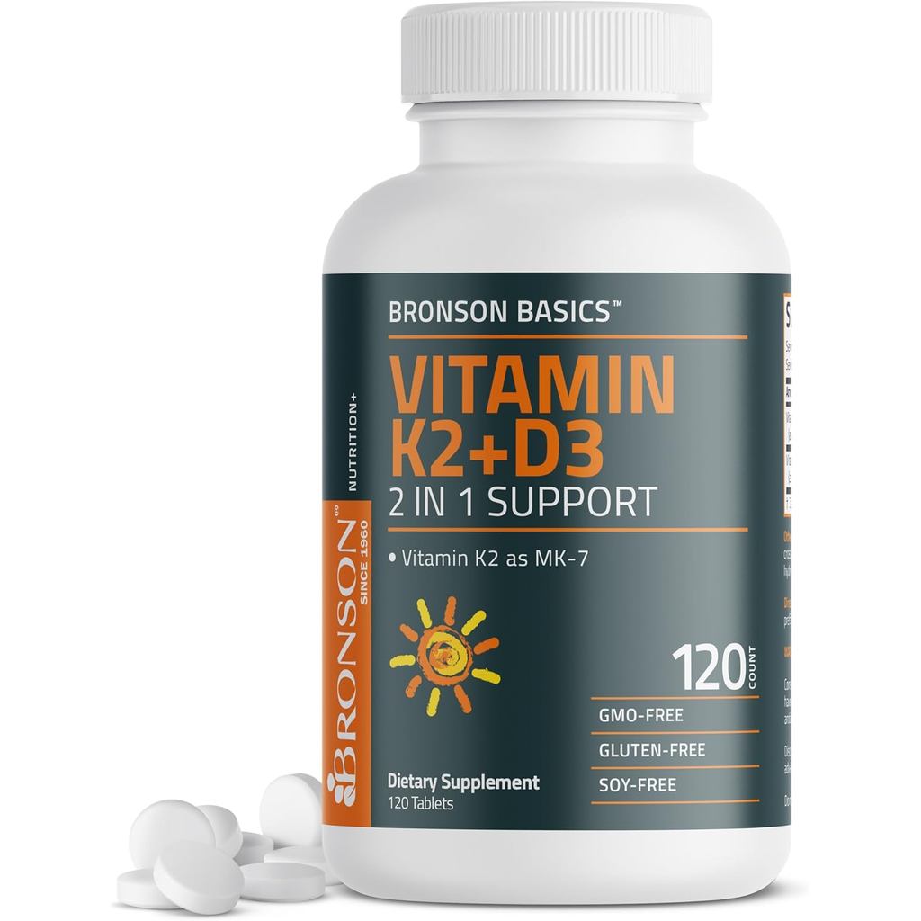 Bronson Vitamin K2 MK7 และ D3 5000 IU (ไม่มี GMO), 90 mcg K2 MK-7, 120 เม็ด