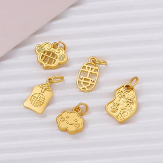 1ชิ้น จี้ตัวอักษรจีน สีทองด้าน ไม่ลอก ยันต์นำโชค/ยันต์คุ้มครอง สำหรับ DIY สร้อยคอ สร้อยข้อมือ