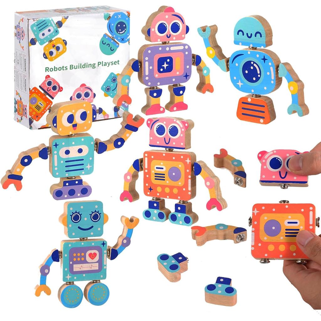 ของเล่นไม้ Snap Together, ของเล่นบล็อก STEM, หุ่นยนต์ 28 ชิ้น Take Apart ของเล่น Playset, Montessori