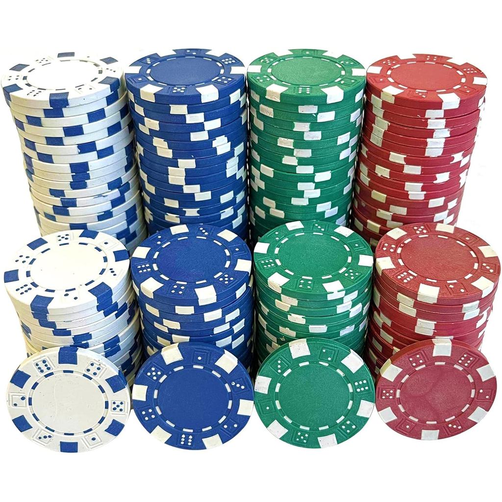 SEETOOGAMES 200 ชิ้น 11.5g Clay Composite Dice Striped Casino Poker Chips- 4 สี (แดง เขียว ขาว และน้