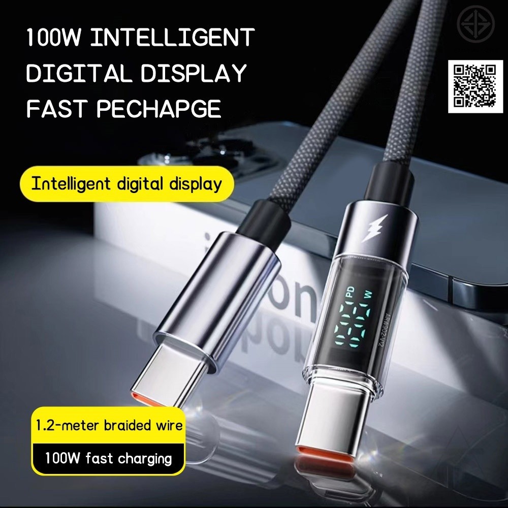 สายชาร์จและถ่ายโอนข้อมูล Type-C 100W รองรับระบบตัดไฟอัจฉริยะ (USB Type-C to L) พร้อมไฟแสดงสถานะ