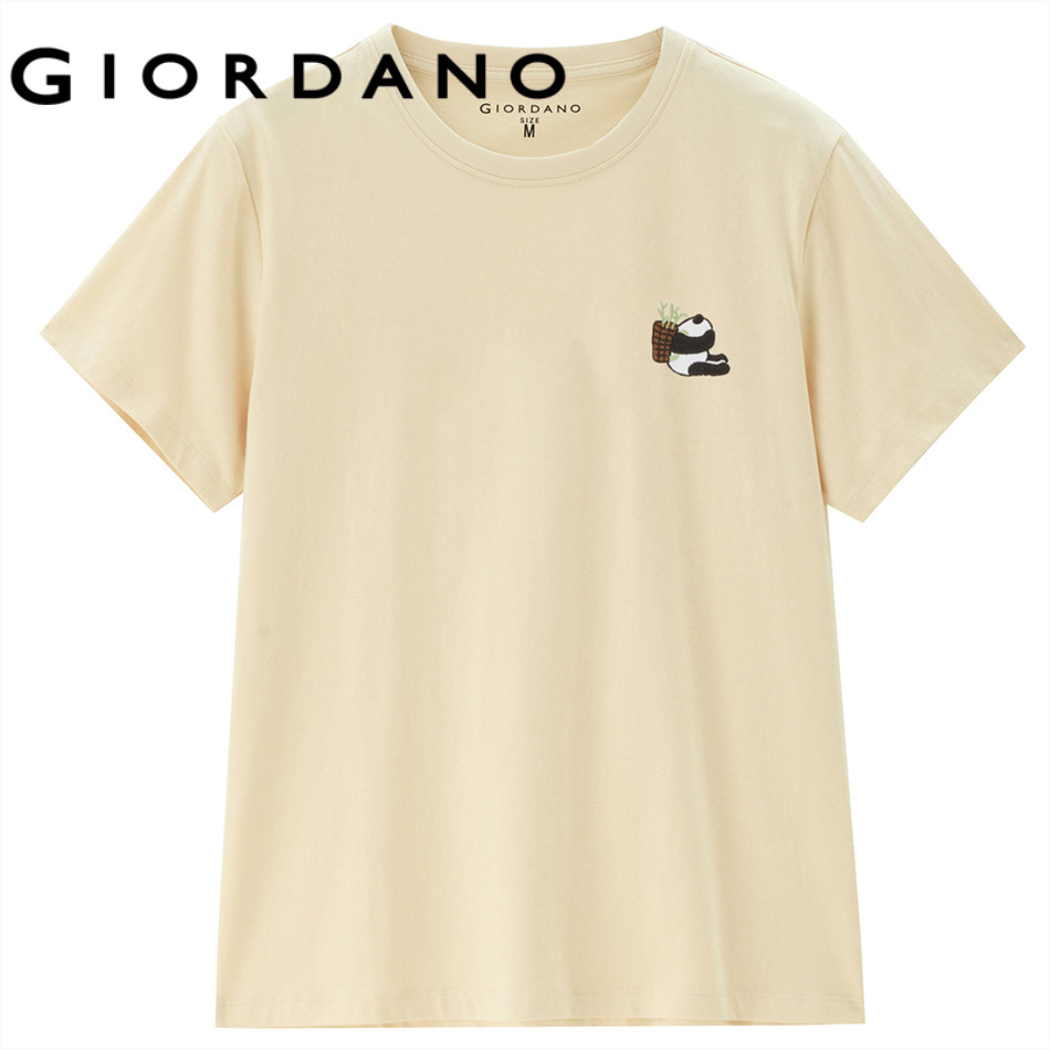 GIORDANO WOMEN 100% Cotton panda embroidery short sleeve tee 13325326 ราคา ถูกที่สุด ดีลบีเคเค แกลเลอรีภาพที่ 2