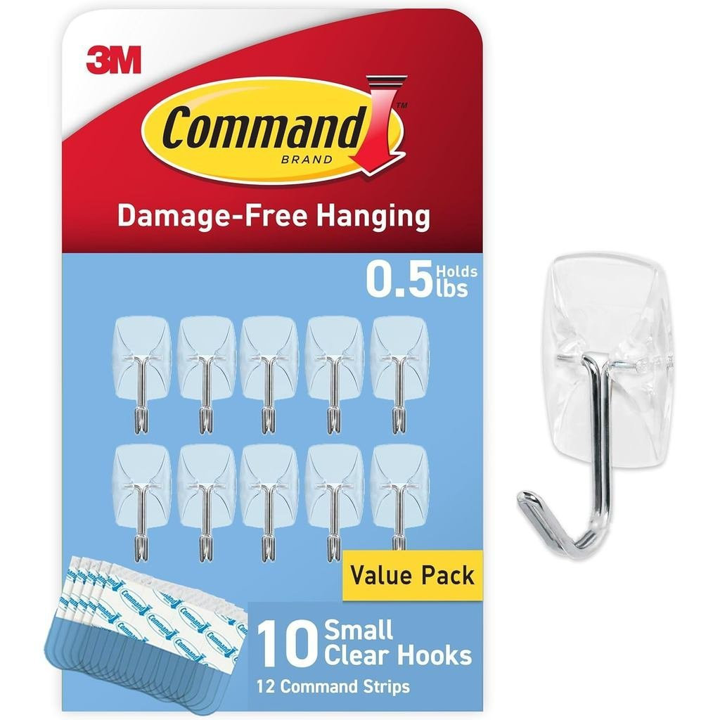 Command Small Clear Wire Toggle Hooks, 10 Wall Hooks และ 12 Command Strips แขวนปลอดความเสียหายพร้อมก