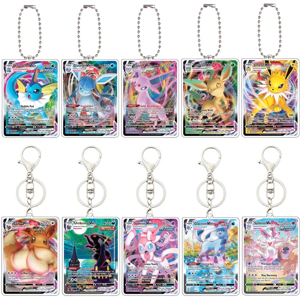 VMAX Acrylic Eevee Sylveon Umbreon Glaceon Espeon Vaporeon Leafeon พวงกุญแจการ์ดโปเกมอน อุปกรณ์เสริม