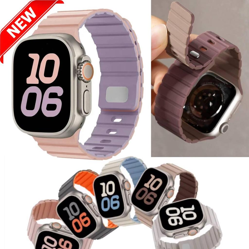 ซิลิโคนแม่เหล็กฤดูร้อน สายรัดระบายอากาศ สําหรับ Apple Watch 46/49/45/44/41/40 มม. รองรับ Series 10, 9, 8, SE, 2, 3, 11