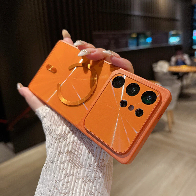 หรูหราหน้าต่างขนาดใหญ่ที่มีสีสัน Aurora เลเซอร์แม่เหล็กสําหรับ Samsung S26 Ultra Plus S25 FE Ultra S24 Ultra Plus FE ไร้สายชาร์จกันกระแทกฝาครอบป้องกัน