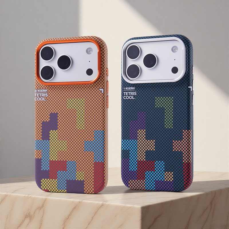 Tetris Pattern Carbon Fiber Texture/matte acrylic hard Case สีส้ม เคส เข้ากันได้ สำหรับ iPhone 14 15 16 17 pro max Case