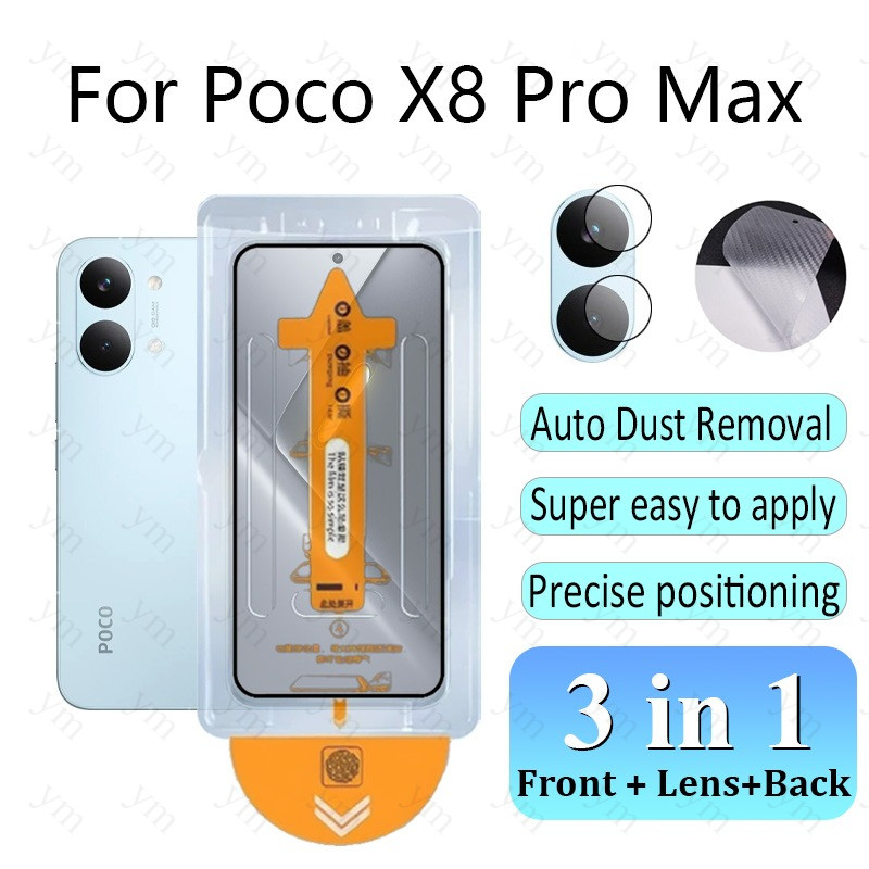 3 In 1 ฟิล์ม ฟิล์มกระจก Poco X8 Pro Max HD One-คลิกฝุ่นฟรีกระจกนิรภัยป้องกันหน้าจอฟิล์มสําหรับ Poco 