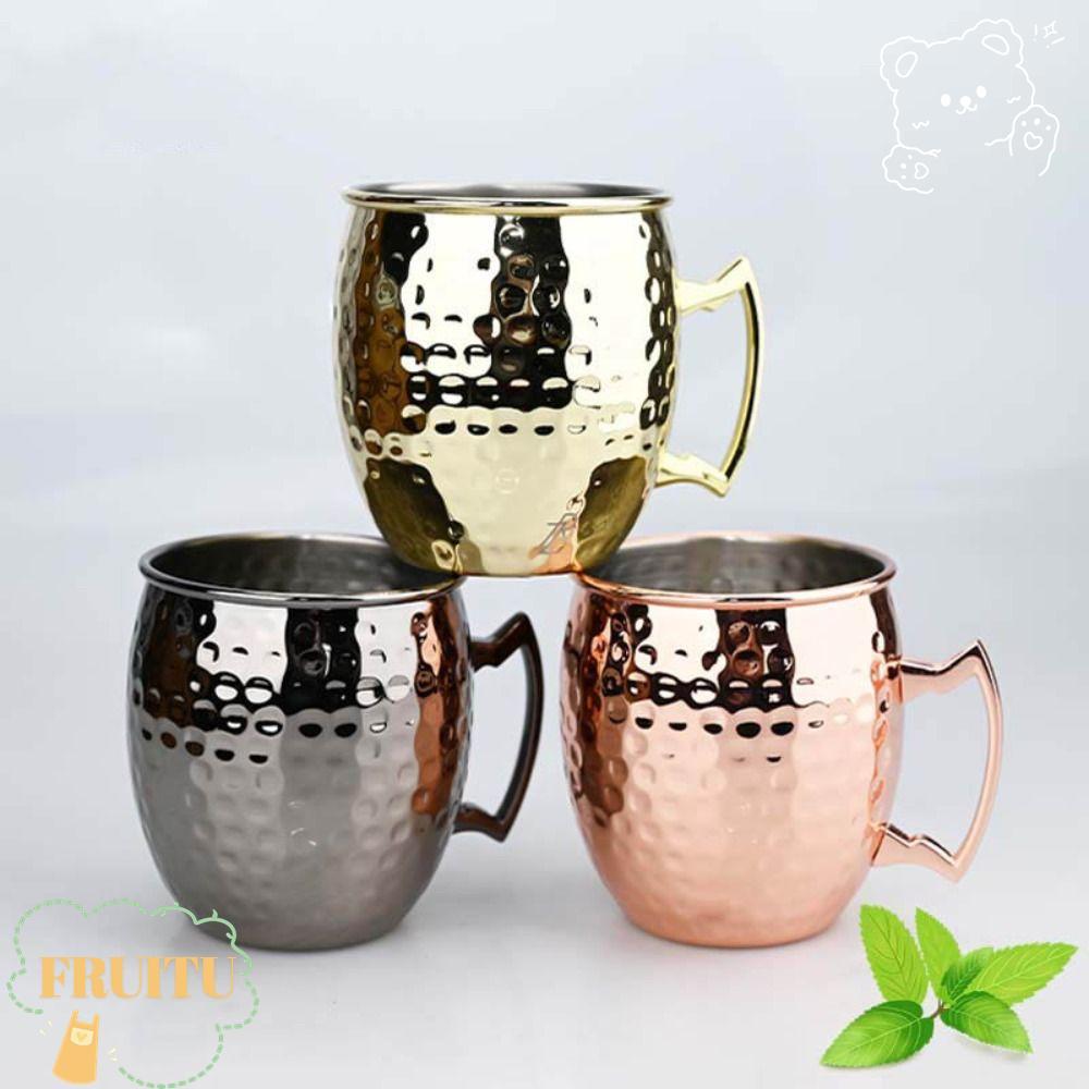 FRUITU ถ้วยทองแดงบริสุทธิ์, Moscow Mule Handcrafted ถ้วยแก้ว,พร้อมที่จับตอกแข็งแรงเรียบหนา Moscow Mu