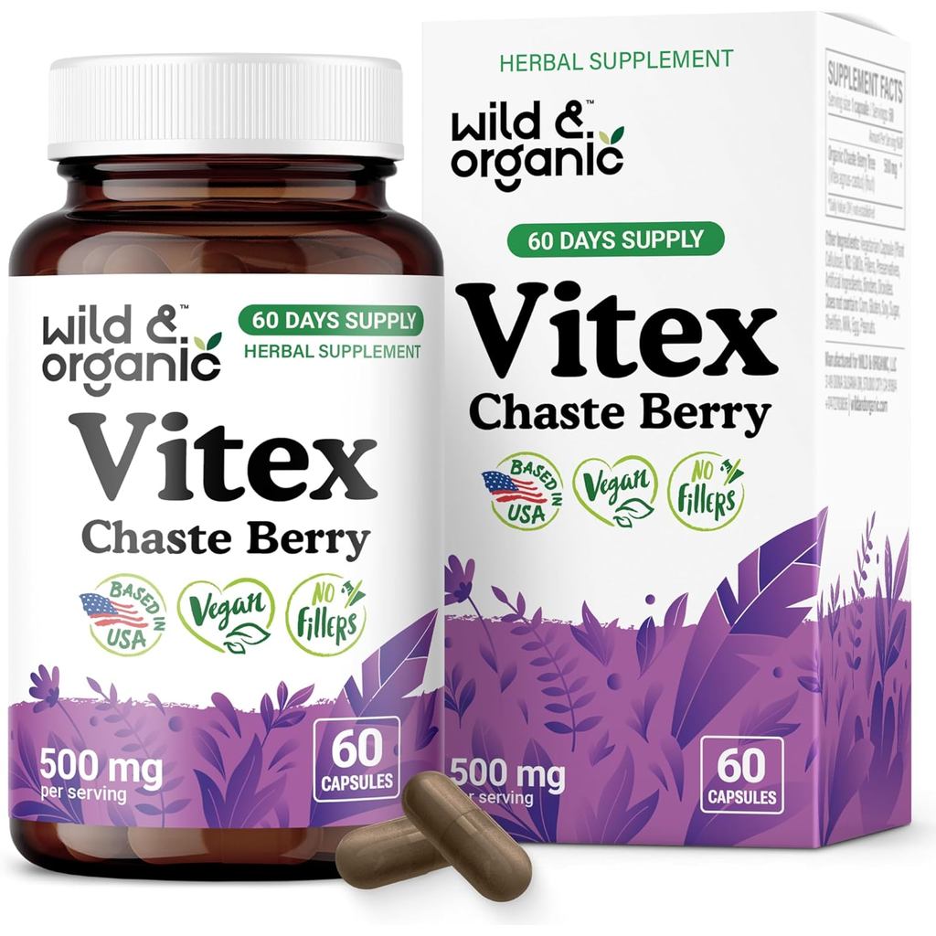 Wild & Organic Vitex Chasteberry แคปซูลผง - เหมาะสำหรับภาวะเปลี่ยนแปลงประจำเดือนของผู้หญิง - วีแกน ไ