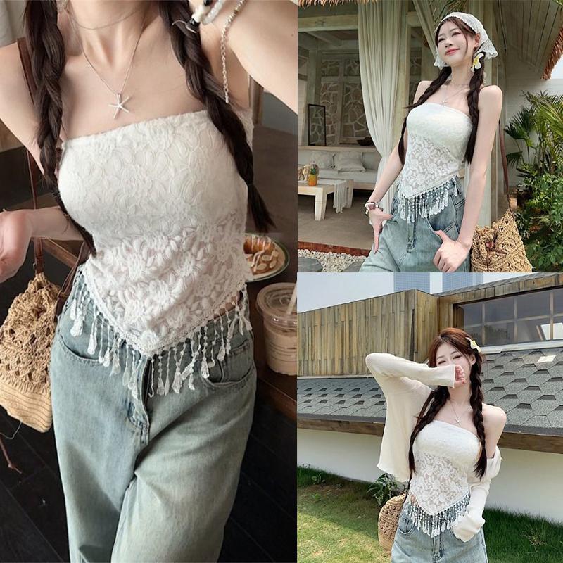 GGals เสื้อเกาะอก สีพื้น แขนกุด สไตล์เซ็กซี่ เสื้อปาดไหล่ผู้หญิง แฟชั่นสาว ร้อน เสริมฟองน้ำในตัว ชุดไปทะเล