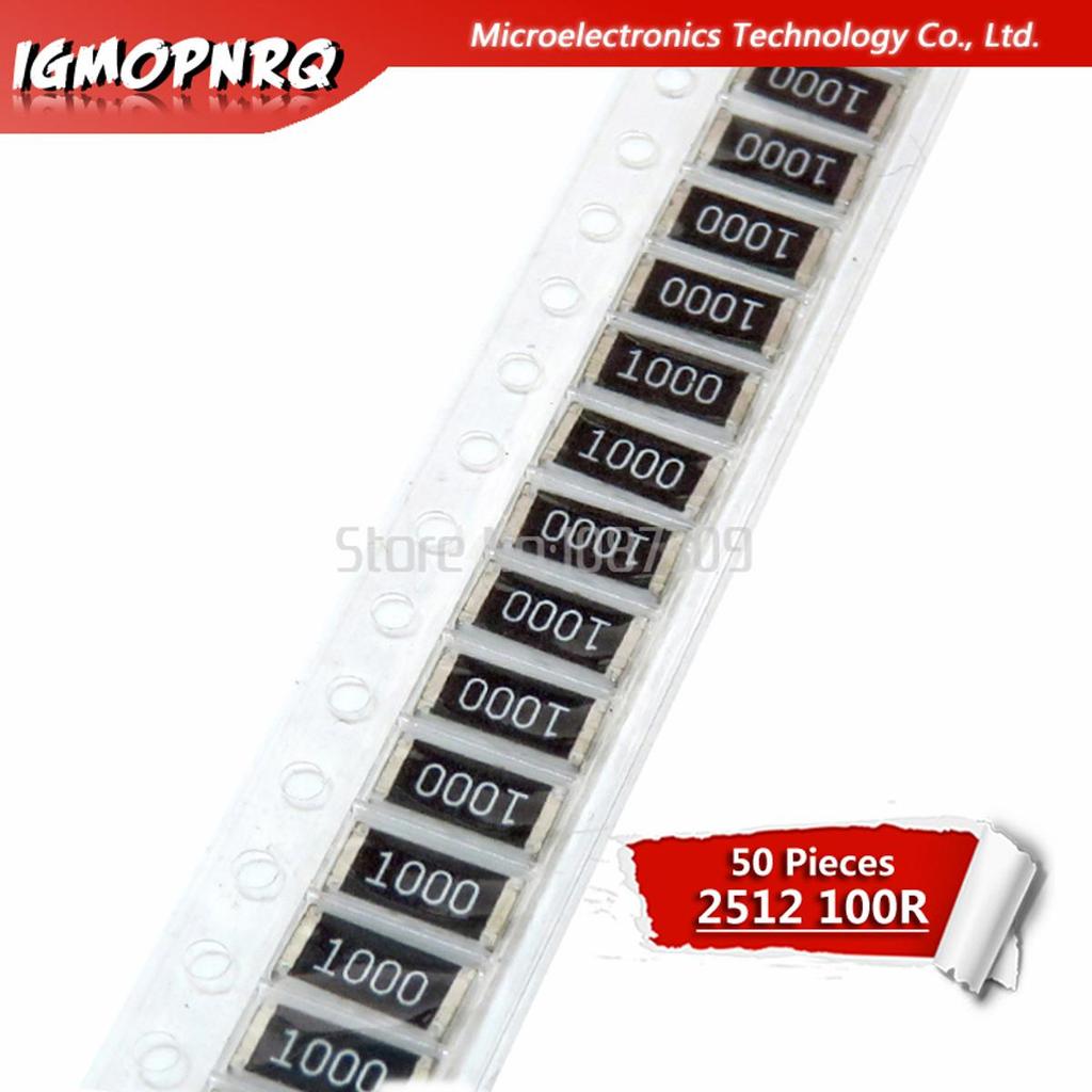 50PCS 2512 ตัวต้านทาน SMD 1% 100 โอห์ม 1W 100R