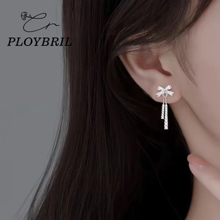 PLOYBRIL✨ตุ้มหูเงินแท้ Sway Bow ต่างหูยาว จี้โบว์ ต่างหูเพชร ต่างหูแฟชั่น ตุ้มหูเงิน ต่างหูสตรี E060