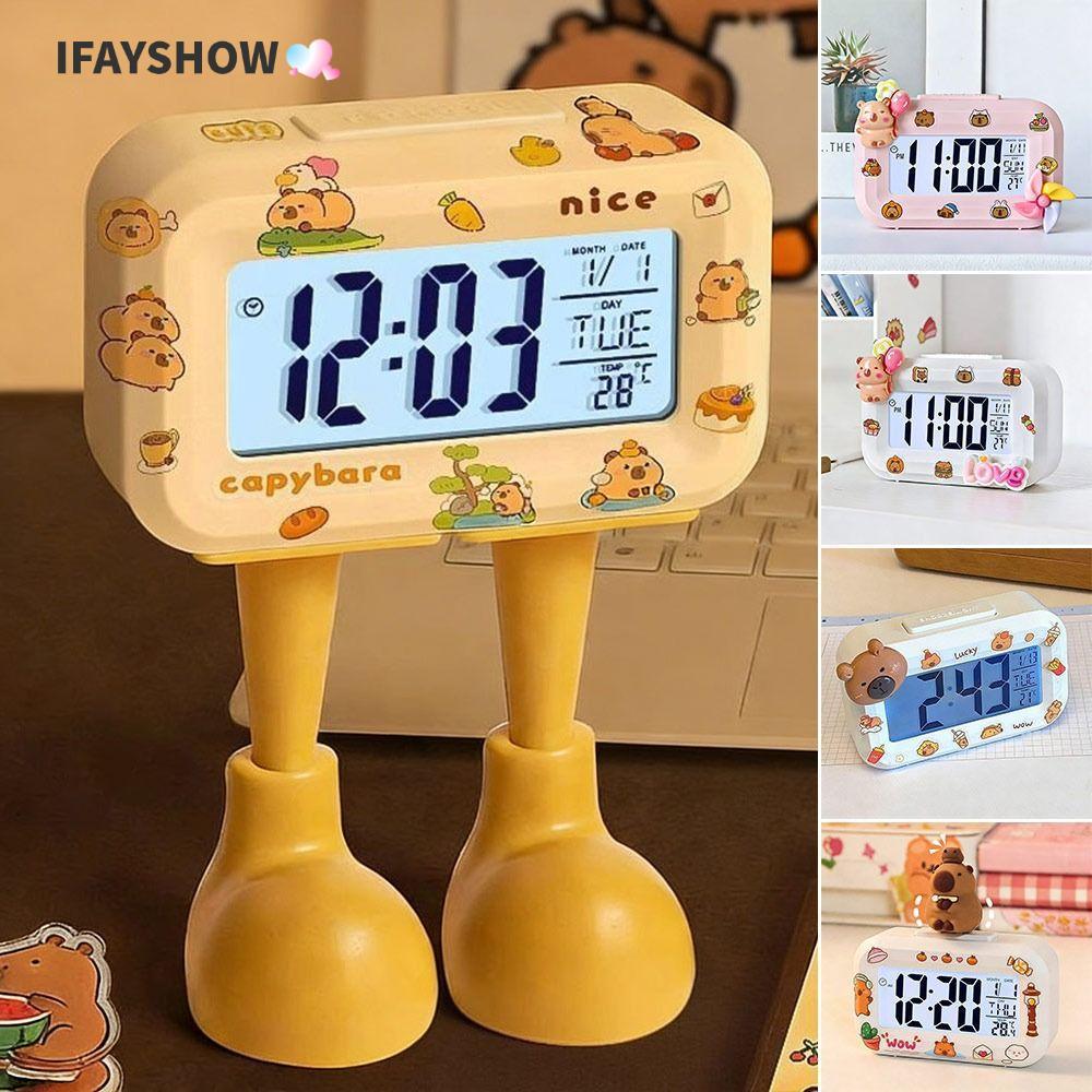 IFAYSHOW Capybara นาฬิกาปลุก, Mini Silent LED นาฬิกาดิจิตอล, การ์ตูนน่ารักพร้อมไฟกลางคืนนาฬิกาตั้งโต๊ะหอพักนักเรียน