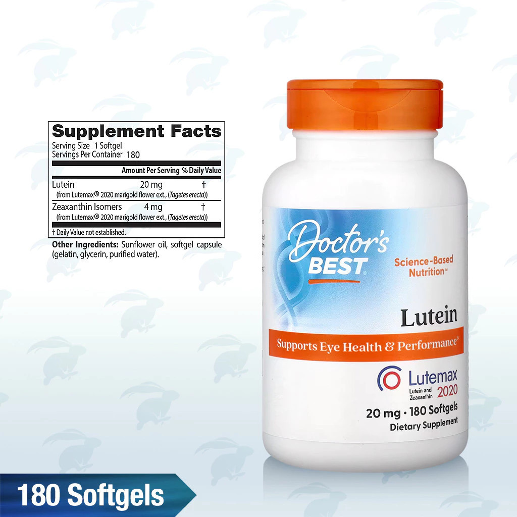 EXP:08/27 Doctors Best, Lutein with Lutemax 20 mg, 180 Softgels Zeaxanthin 4 mg Lutein Zeaxanthin