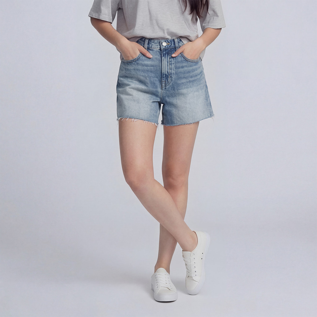 กางเกงยีนส์ขาสั้น แต่งปลายขาขาดรุ่ย เอวสูง ทรงเป๊ะ ทรงสวย เกาหลีน่ารักชิคๆ แฟชั่นทันสมัย - รูปที่ 2