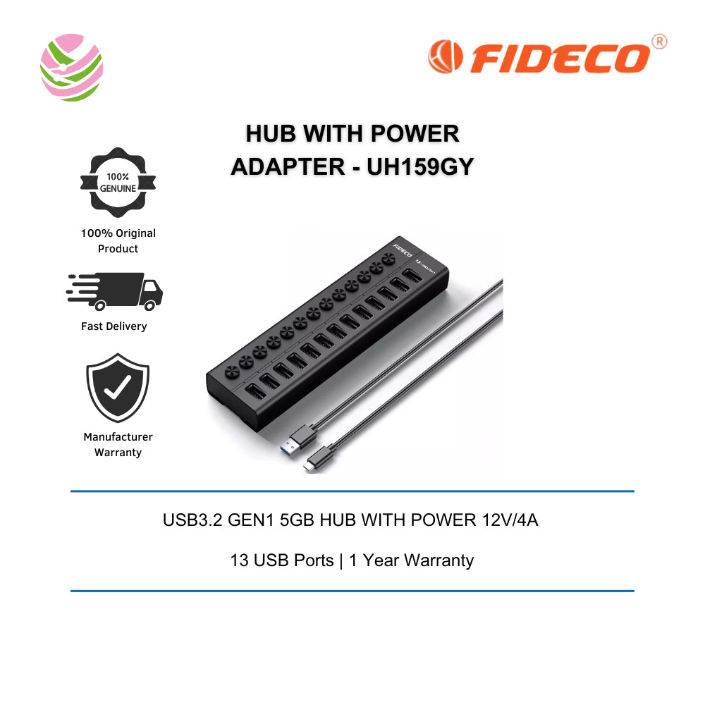 FIDECO(HKG013C)-13 PORT TYPE-C(AC) USB3.2 GEN1 5GB HUB พร้อม POWER 12V/4A - UH159GY